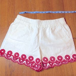 J Crew white linen shorts with red embroidery!